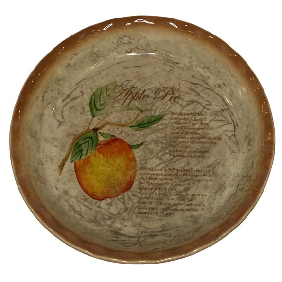 Apple Pie Recipe Ceramic Pie Dish 10” Beige & Orange Microwave Dishwasher Safe - Picture 1 of 9
